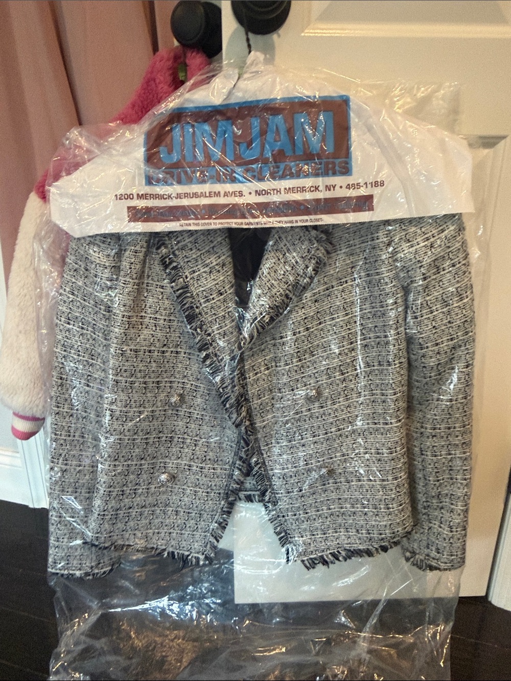 Aqua Black & White Tweed Cropped Blazer
